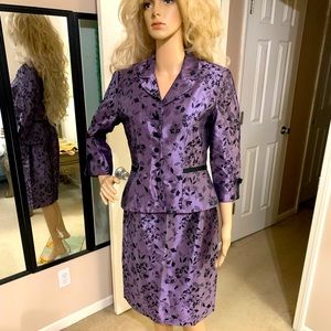Lilac Purple Black Floral Skirt Suit Size M